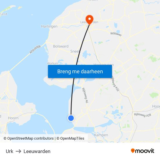 Urk to Leeuwarden map