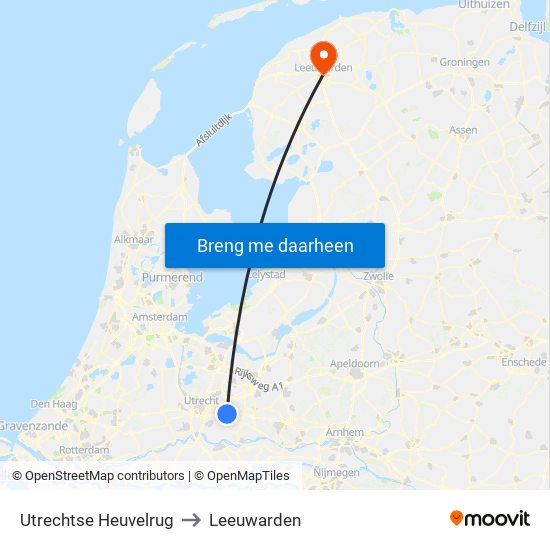 Utrechtse Heuvelrug to Leeuwarden map
