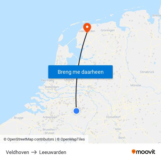 Veldhoven to Leeuwarden map