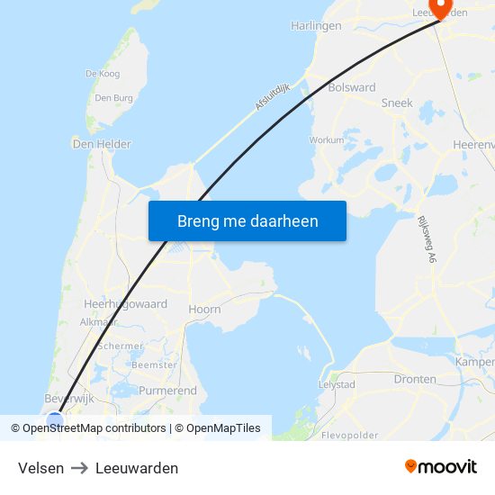 Velsen to Leeuwarden map