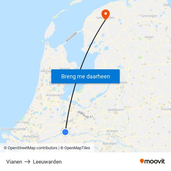 Vianen to Leeuwarden map