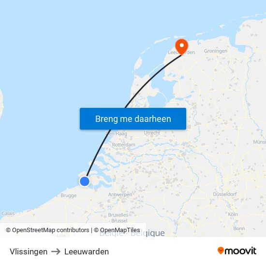 Vlissingen to Leeuwarden map