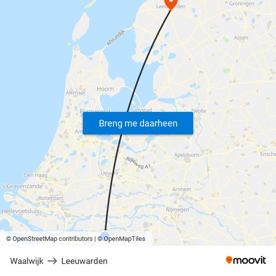 Waalwijk to Leeuwarden map