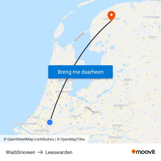 Waddinxveen to Leeuwarden map