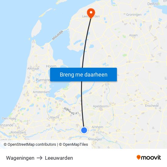 Wageningen to Leeuwarden map