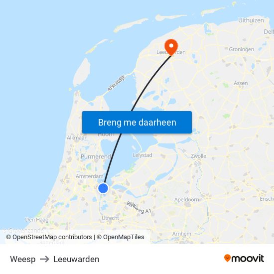 Weesp to Leeuwarden map