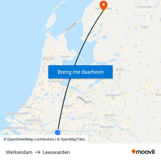 Werkendam to Leeuwarden map