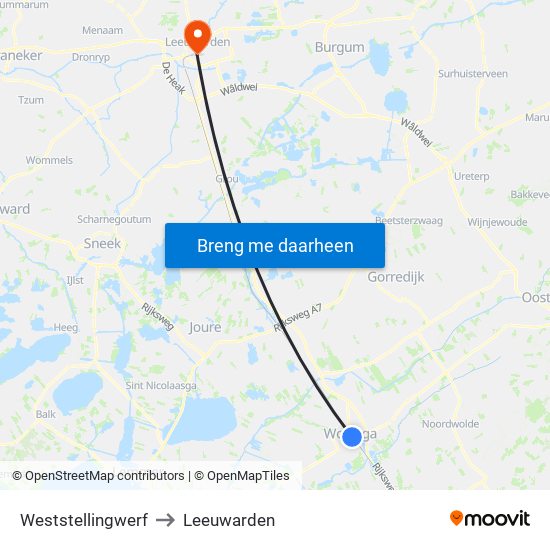 Weststellingwerf to Leeuwarden map