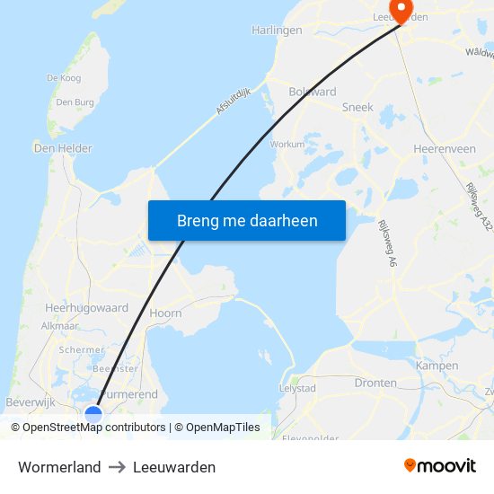 Wormerland to Leeuwarden map