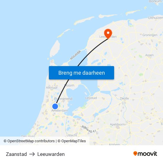 Zaanstad to Leeuwarden map