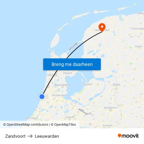 Zandvoort to Leeuwarden map