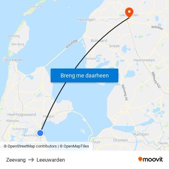 Zeevang to Leeuwarden map