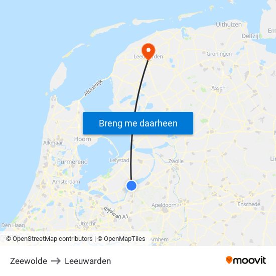 Zeewolde to Leeuwarden map