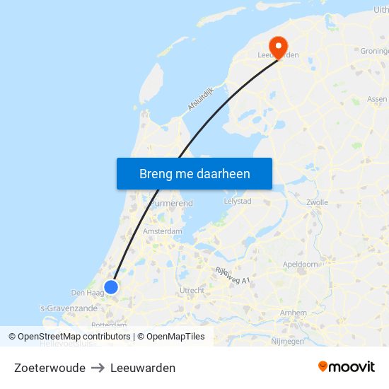 Zoeterwoude to Leeuwarden map