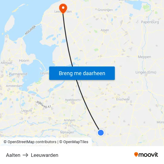 Aalten to Leeuwarden map