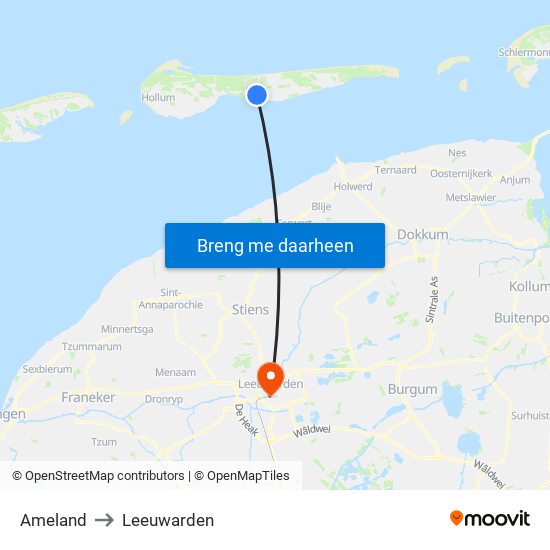 Ameland to Leeuwarden map