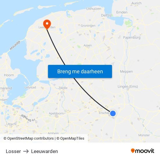 Losser to Leeuwarden map