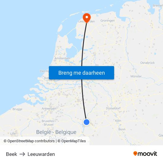 Beek to Leeuwarden map