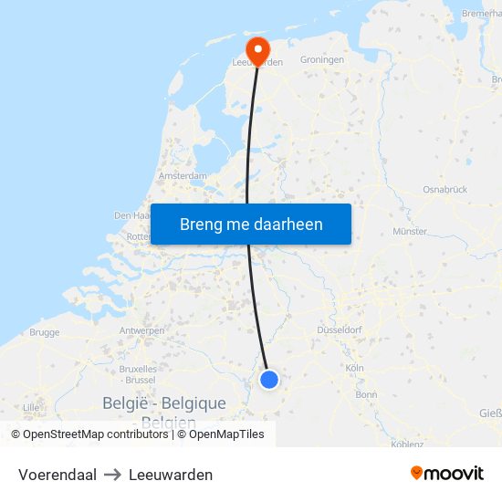 Voerendaal to Leeuwarden map