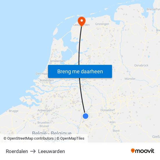 Roerdalen to Leeuwarden map