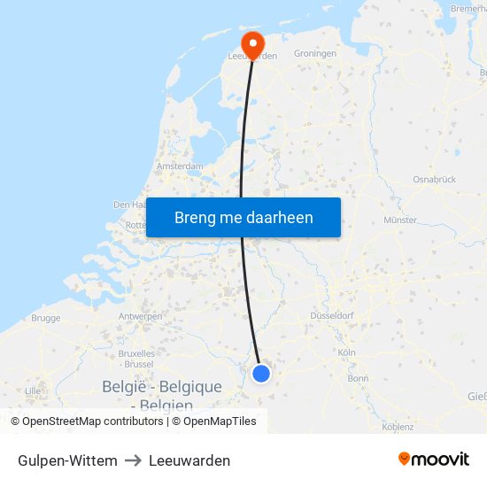 Gulpen-Wittem to Leeuwarden map