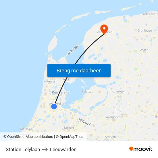 Station Lelylaan to Leeuwarden map