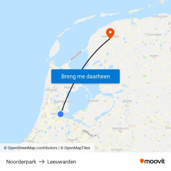 Noorderpark to Leeuwarden map