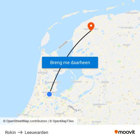 Rokin to Leeuwarden map