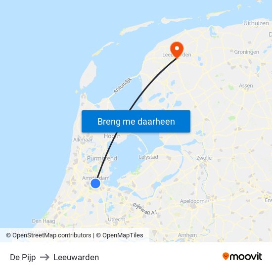 De Pijp to Leeuwarden map