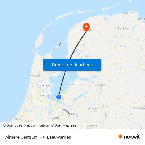 Almere Centrum to Leeuwarden map