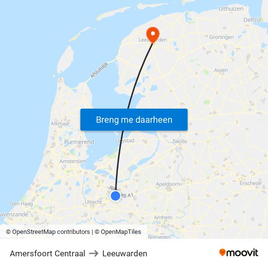 Amersfoort Centraal to Leeuwarden map