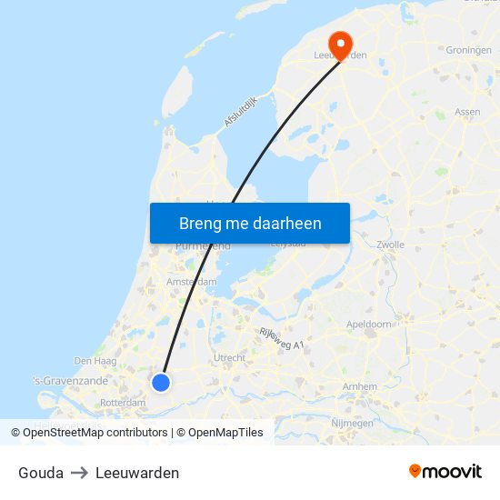 Gouda to Leeuwarden map