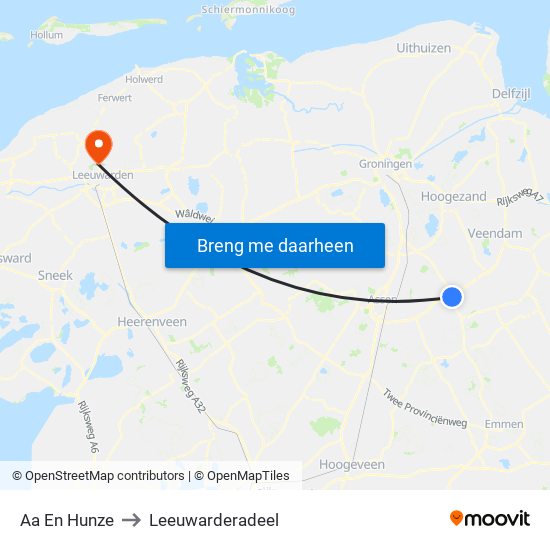 Aa En Hunze to Leeuwarderadeel map