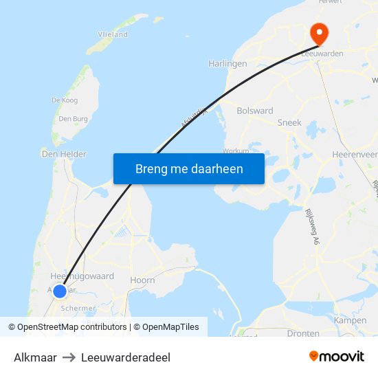 Alkmaar to Leeuwarderadeel map