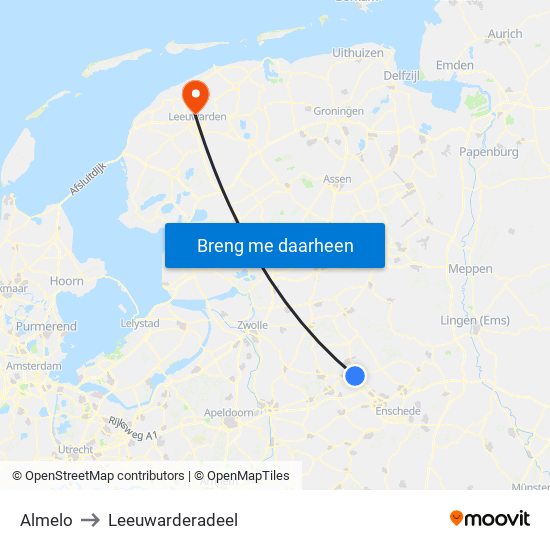 Almelo to Leeuwarderadeel map