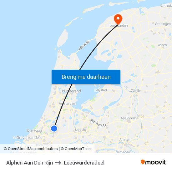 Alphen Aan Den Rijn to Leeuwarderadeel map
