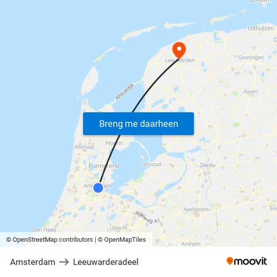 Amsterdam to Leeuwarderadeel map