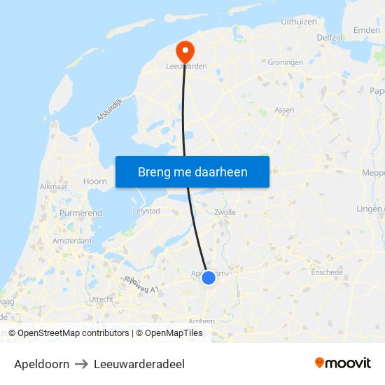 Apeldoorn to Leeuwarderadeel map