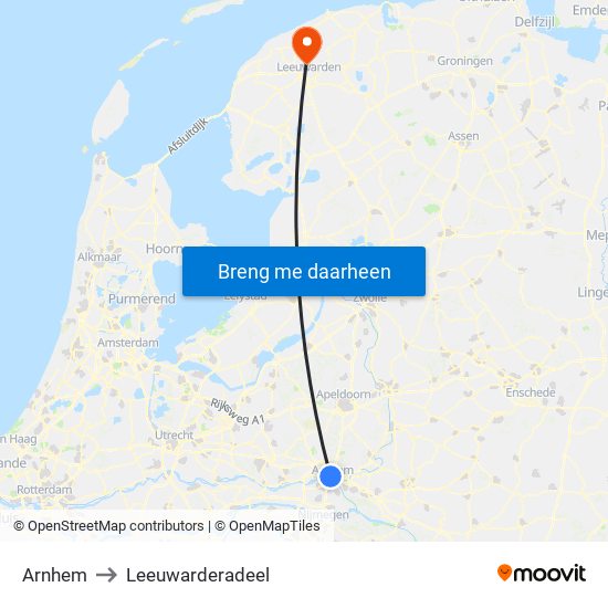 Arnhem to Leeuwarderadeel map