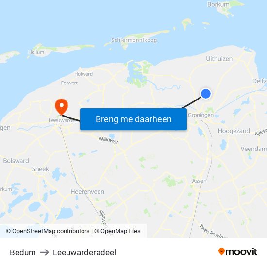Bedum to Leeuwarderadeel map