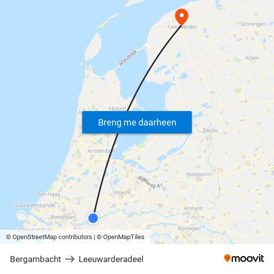 Bergambacht to Leeuwarderadeel map