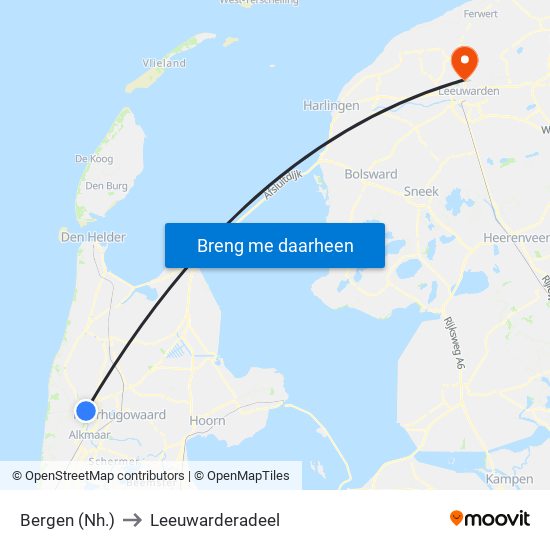 Bergen (Nh.) to Leeuwarderadeel map