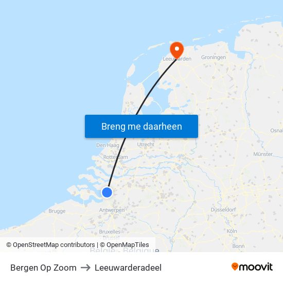 Bergen Op Zoom to Leeuwarderadeel map
