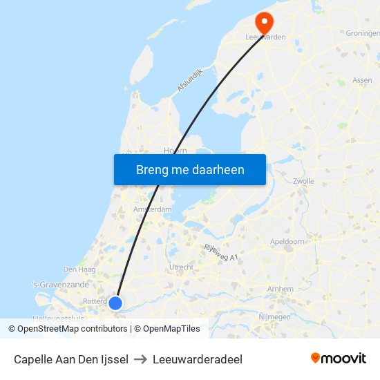 Capelle Aan Den Ijssel to Leeuwarderadeel map