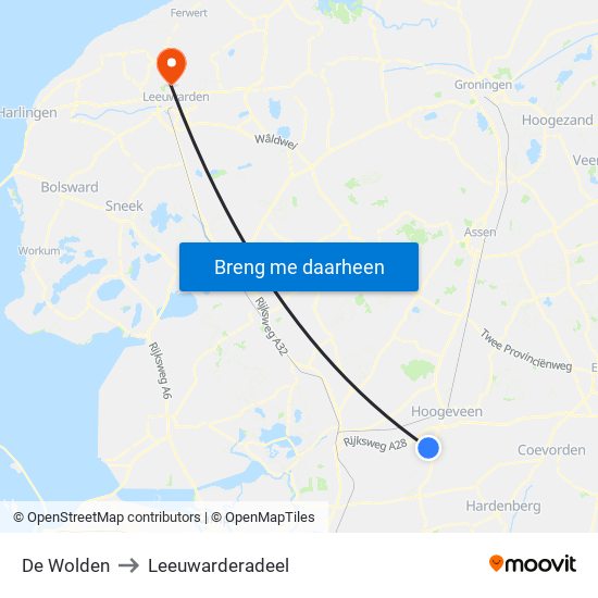 De Wolden to Leeuwarderadeel map