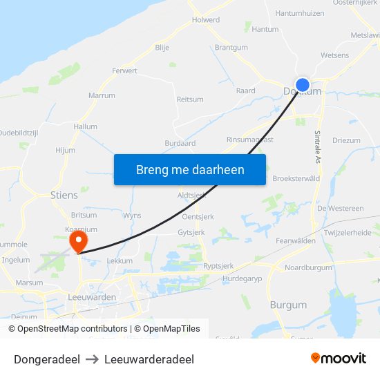 Dongeradeel to Leeuwarderadeel map