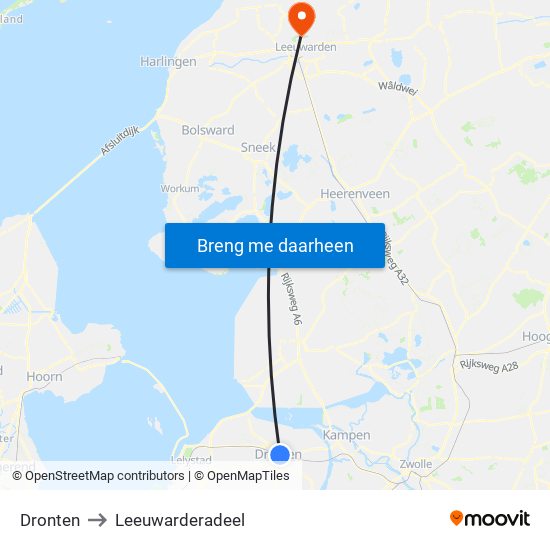 Dronten to Leeuwarderadeel map