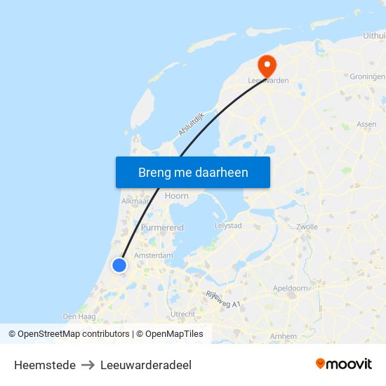 Heemstede to Leeuwarderadeel map