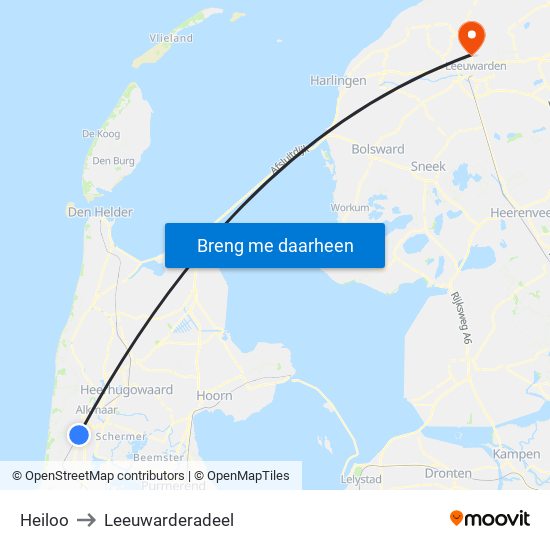 Heiloo to Leeuwarderadeel map