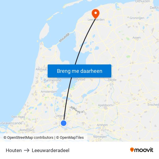 Houten to Leeuwarderadeel map